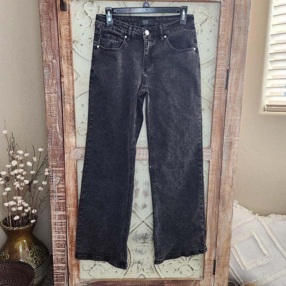 Rise Supply Co Black Acid Wash Stretch Mid-Rise Straight Leg Jeans | Size 7